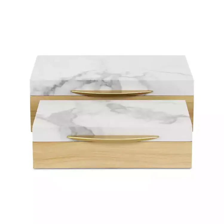 Baskets & Boxes>Kirklands Home Wood and Faux Marble Rectangular Boxes, Set of 2