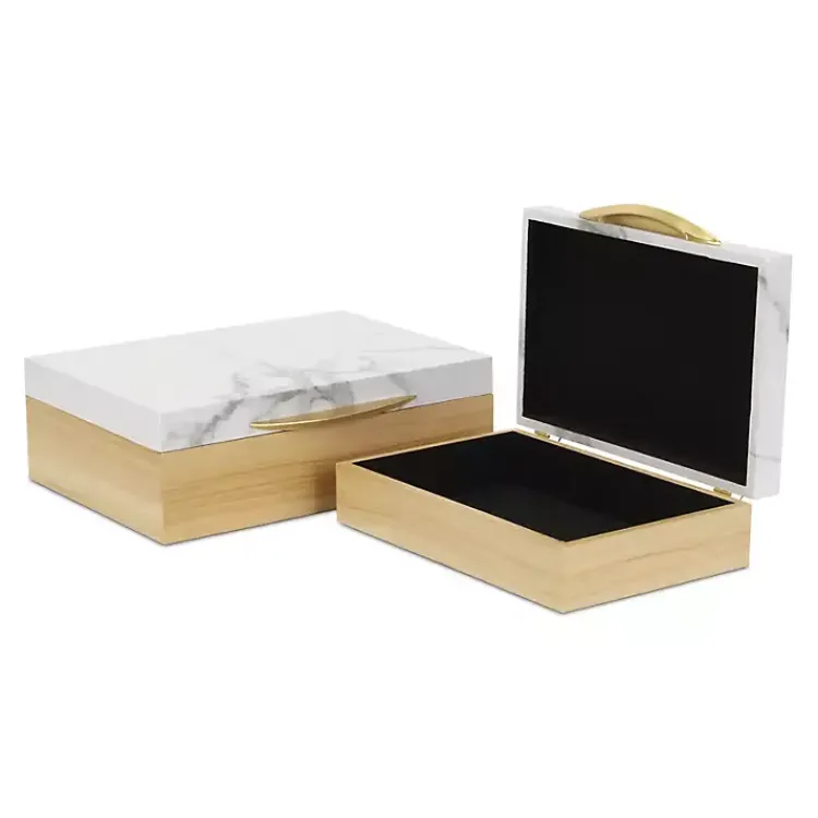 Baskets & Boxes>Kirklands Home Wood and Faux Marble Rectangular Boxes, Set of 2