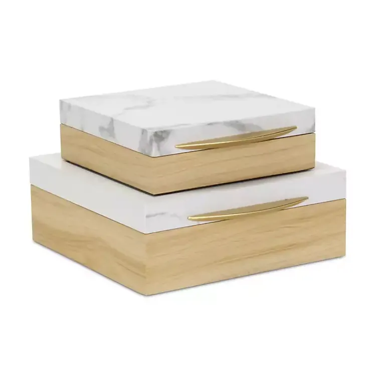 Baskets & Boxes>Kirklands Home Wood and Faux Marble Square Boxes, Set of 2