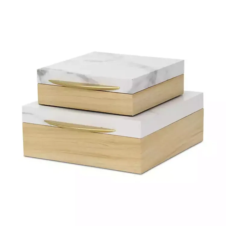 Baskets & Boxes>Kirklands Home Wood and Faux Marble Square Boxes, Set of 2