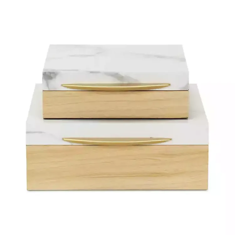 Baskets & Boxes>Kirklands Home Wood and Faux Marble Square Boxes, Set of 2