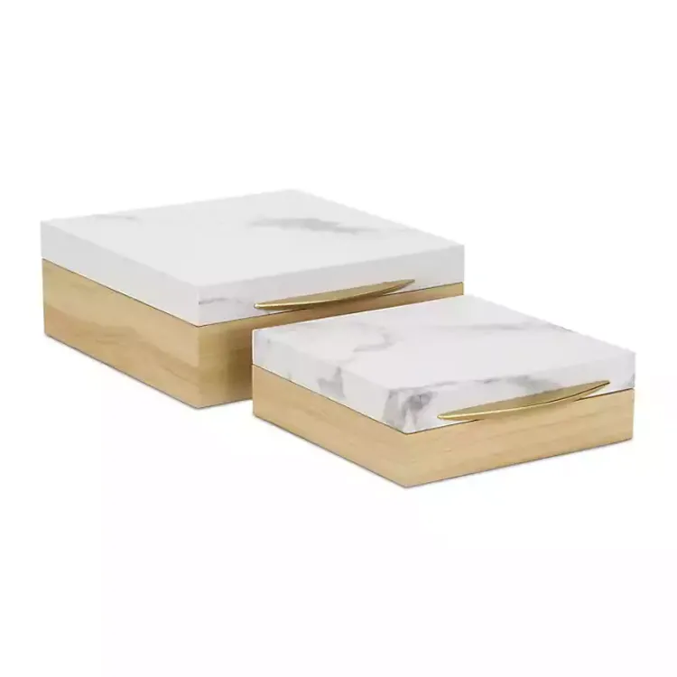 Baskets & Boxes>Kirklands Home Wood and Faux Marble Square Boxes, Set of 2