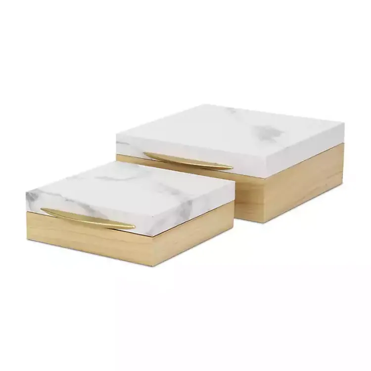 Baskets & Boxes>Kirklands Home Wood and Faux Marble Square Boxes, Set of 2