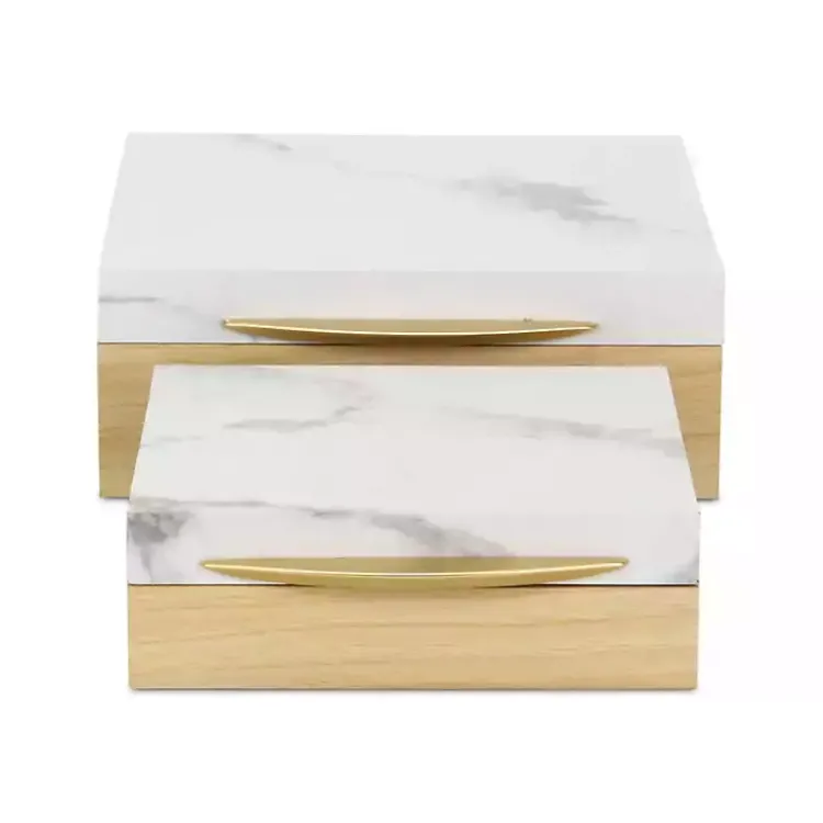 Baskets & Boxes>Kirklands Home Wood and Faux Marble Square Boxes, Set of 2