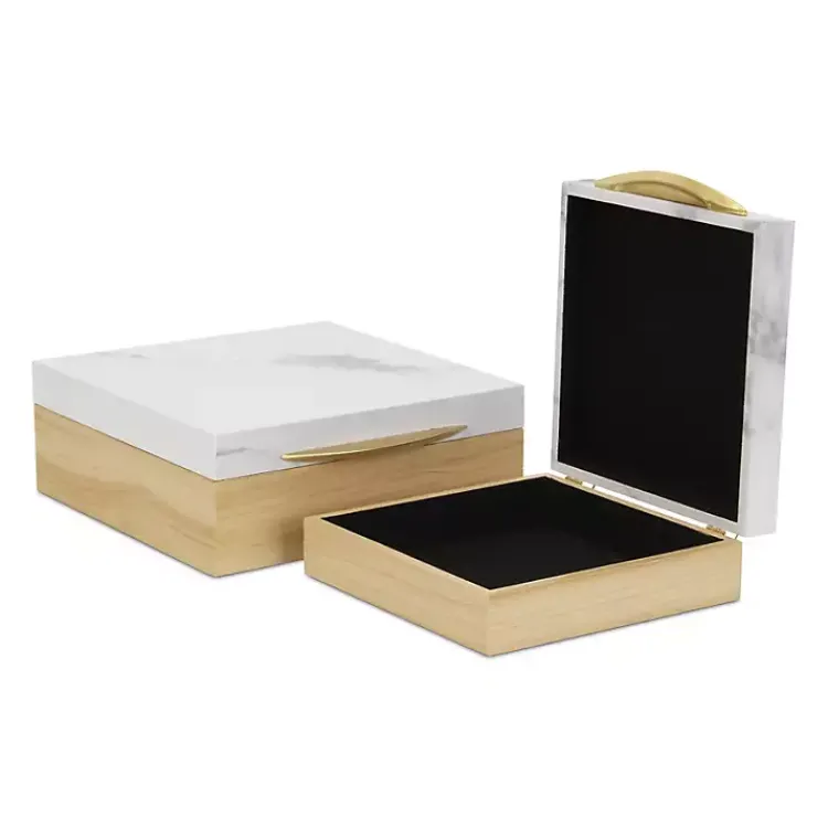 Baskets & Boxes>Kirklands Home Wood and Faux Marble Square Boxes, Set of 2