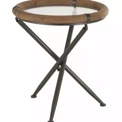 Kirklands Home Wood and Glass Round Tripod Accent Table Brown Online