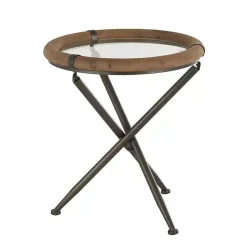 Kirklands Home Wood and Glass Round Tripod Accent Table Brown Online