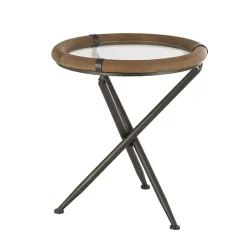 Kirklands Home Wood and Glass Round Tripod Accent Table Brown Online