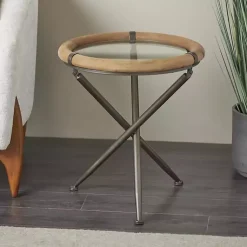 Kirklands Home Wood and Glass Round Tripod Accent Table Brown Online