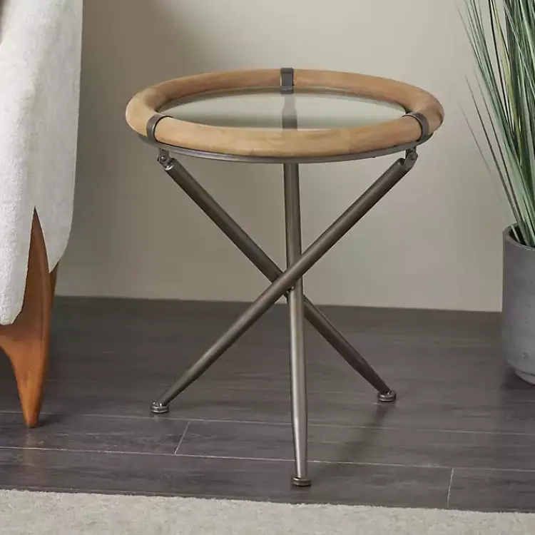 Kirklands Home Wood and Glass Round Tripod Accent Table Brown Online