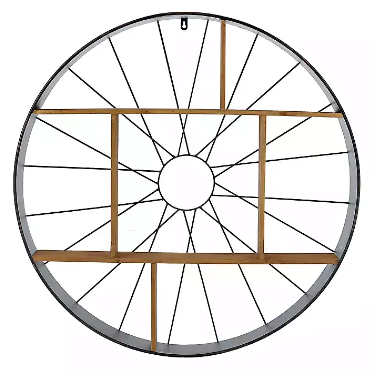Kirklands Home Wood and Iron Bicycle Wheel Shelf Hot