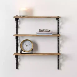 Kirklands Home Wood and Iron Scroll 3-Tier Wall Shelf Discount
