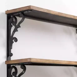Kirklands Home Wood and Iron Scroll 3-Tier Wall Shelf Discount