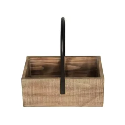 Decorative Accents>Kirklands Home Wood and Metal Center Handle 3-Compartment Caddy Tan