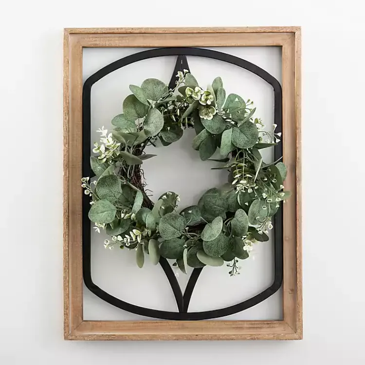 Kirklands Home Wood and Metal Framed Wreath Wall Plaque Hot