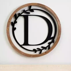 Kirklands Home Wood and Metal Laurel Monogram D Plaque Outlet
