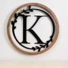 Kirklands Home Wood and Metal Laurel Monogram K Plaque Clearance