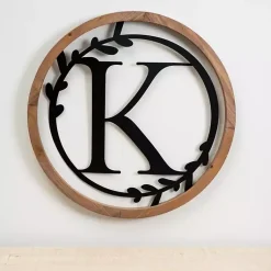 Kirklands Home Wood and Metal Laurel Monogram K Plaque Clearance