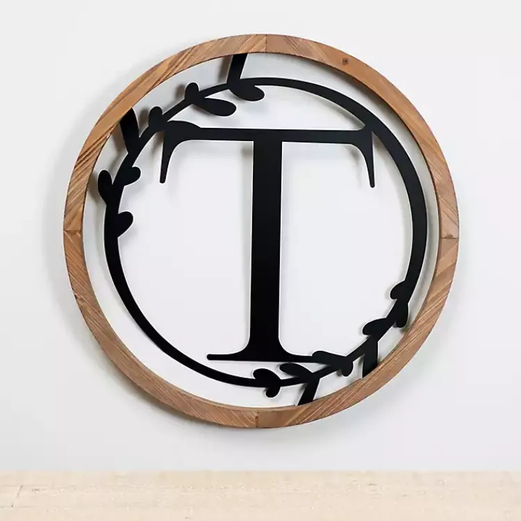 Kirklands Home Wood and Metal Laurel Monogram T Plaque Outlet