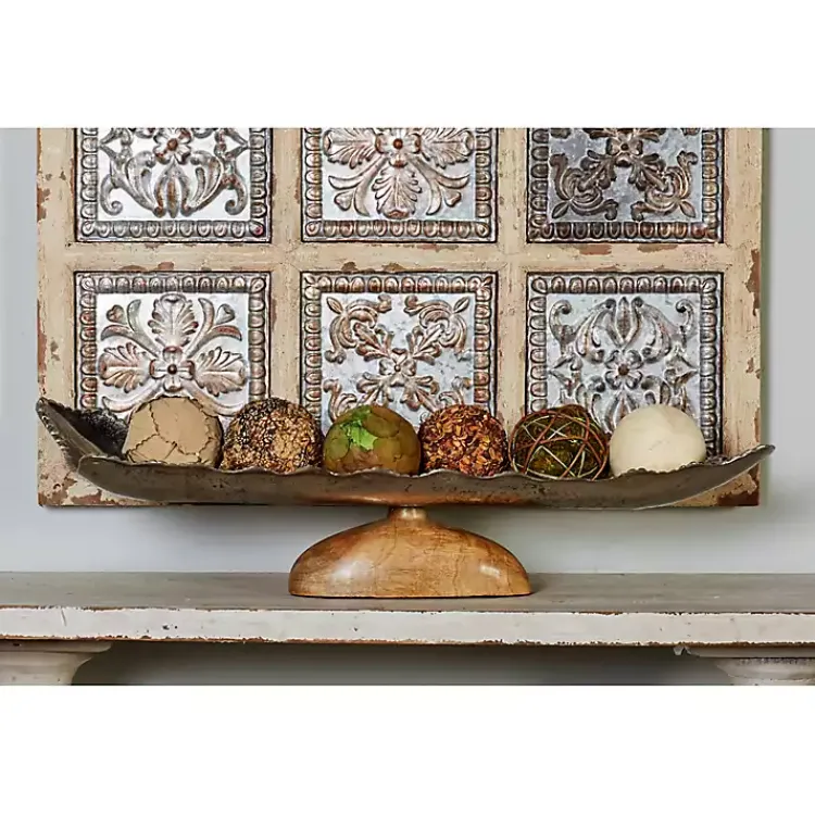 Decorative Trays>Kirklands Home Wood and Metal Scalloped Rim Tray