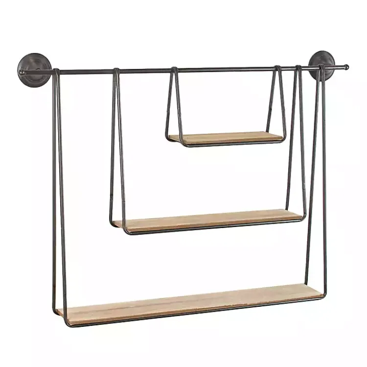 Kirklands Home Wood and Metal Three-Tier Side Modern Wall Shelf Clearance