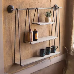 Kirklands Home Wood and Metal Three-Tier Side Modern Wall Shelf Clearance