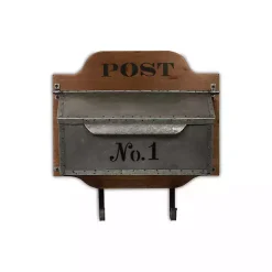 Kirklands Home Wood and Metal Wall Storage Mail Box with Hooks