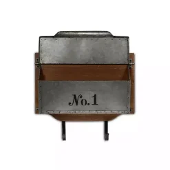Kirklands Home Wood and Metal Wall Storage Mail Box with Hooks
