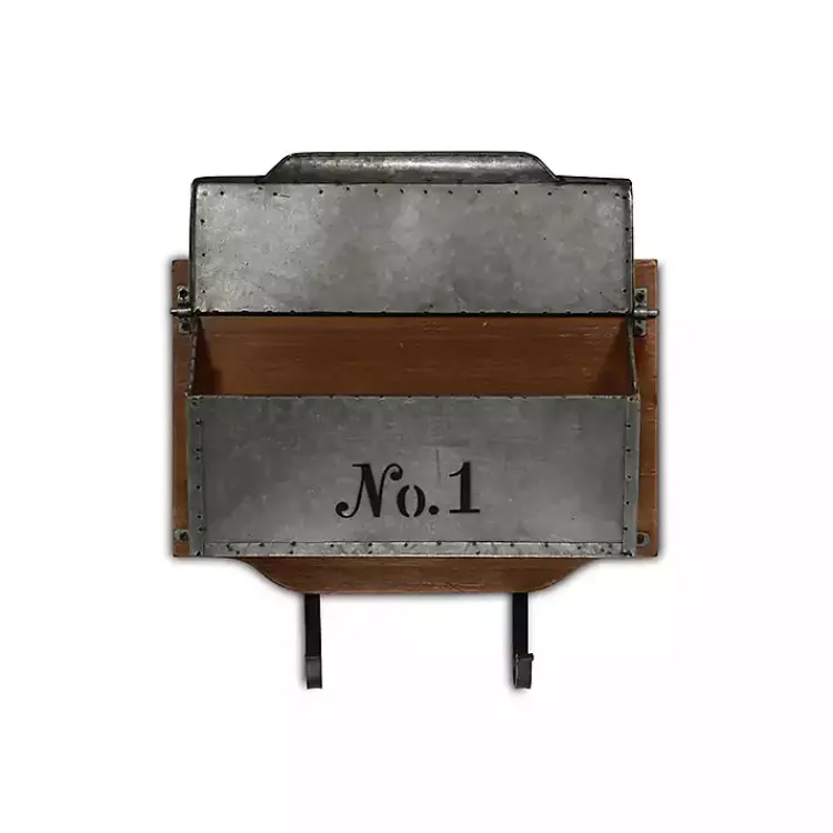 Kirklands Home Wood and Metal Wall Storage Mail Box with Hooks