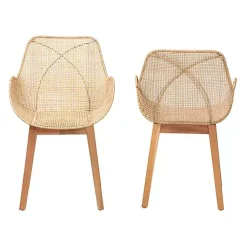 Kirklands Home Wood and Rat Flared Dining Chairs, Set of 2 Tan Hot
