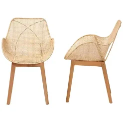 Kirklands Home Wood and Rat Flared Dining Chairs, Set of 2 Tan Hot