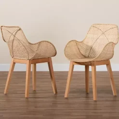 Kirklands Home Wood and Rat Flared Dining Chairs, Set of 2 Tan Hot