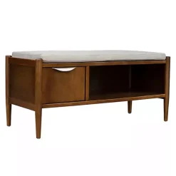 Kirklands Home Wood Arcadia Storage Bench with Cushion White Sale