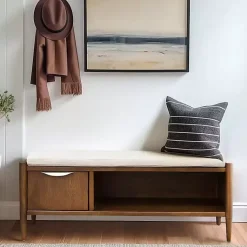 Kirklands Home Wood Arcadia Storage Bench with Cushion White Sale