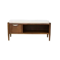 Kirklands Home Wood Arcadia Storage Bench with Cushion White Sale
