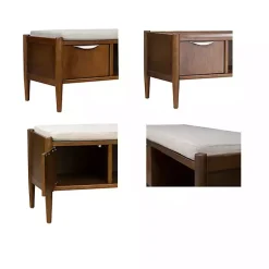 Kirklands Home Wood Arcadia Storage Bench with Cushion White Sale