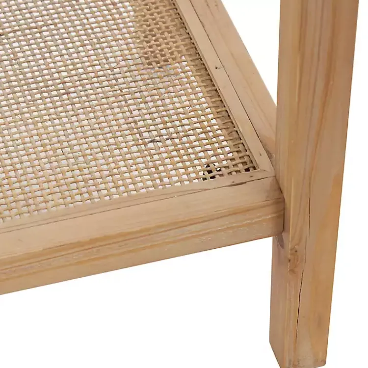Kirklands Home Wood Glass Top Console Table with Rattan Shelf Brown Outlet