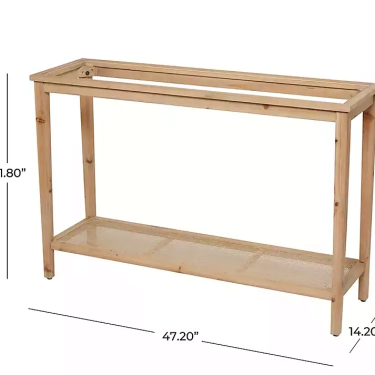 Kirklands Home Wood Glass Top Console Table with Rattan Shelf Brown Outlet