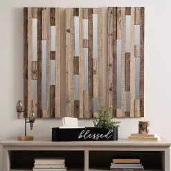 Kirklands Home Wood Plank and Mirror Slice Wall Plaques, Set of 3 Hot