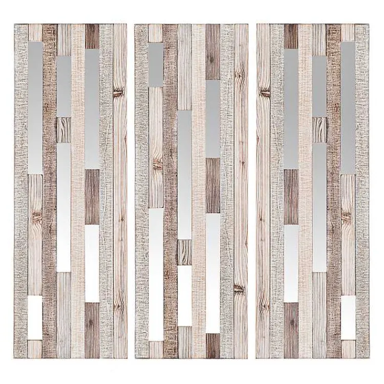 Kirklands Home Wood Plank and Mirror Slice Wall Plaques, Set of 3 Hot