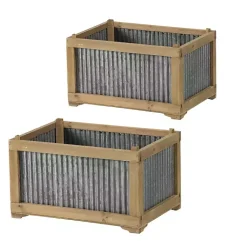 Kirklands Home Wood Planters with Galvanized Sides, Set of 2 Online