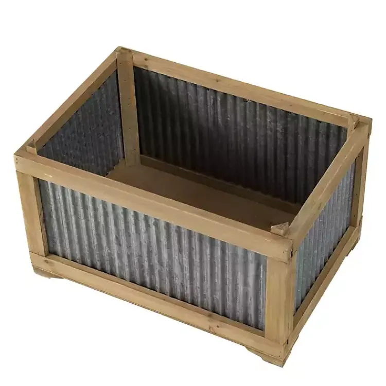 Kirklands Home Wood Planters with Galvanized Sides, Set of 2 Online