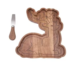 Kirklands Home Wood Reindeer Serving Board with Spreader Brown Discount