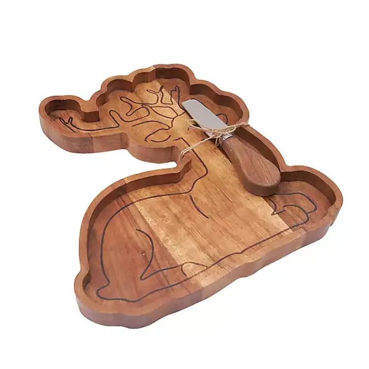 Kirklands Home Wood Reindeer Serving Board with Spreader Brown Discount
