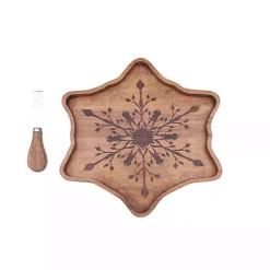Kirklands Home Wood Snowflake Serving Board with Spreader Brown