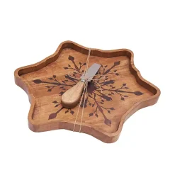 Kirklands Home Wood Snowflake Serving Board with Spreader Brown