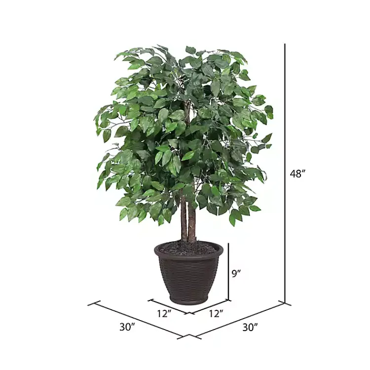 Trees & Topiaries>Kirklands Home Wood Trunk Ficus Bush in Rattan Basket