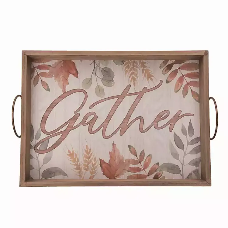 Decorative Trays>Kirklands Home Wooden Autumn Leaves Gather Serving Tray Tan