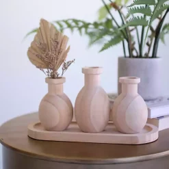 Vases>Kirklands Home Wooden Bud Vases on Tray Tan