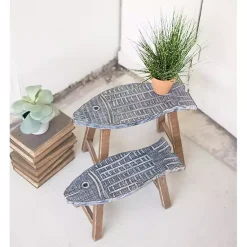 Kirklands Home Wooden Fish Stool Plant Stands, Set of 2 Best